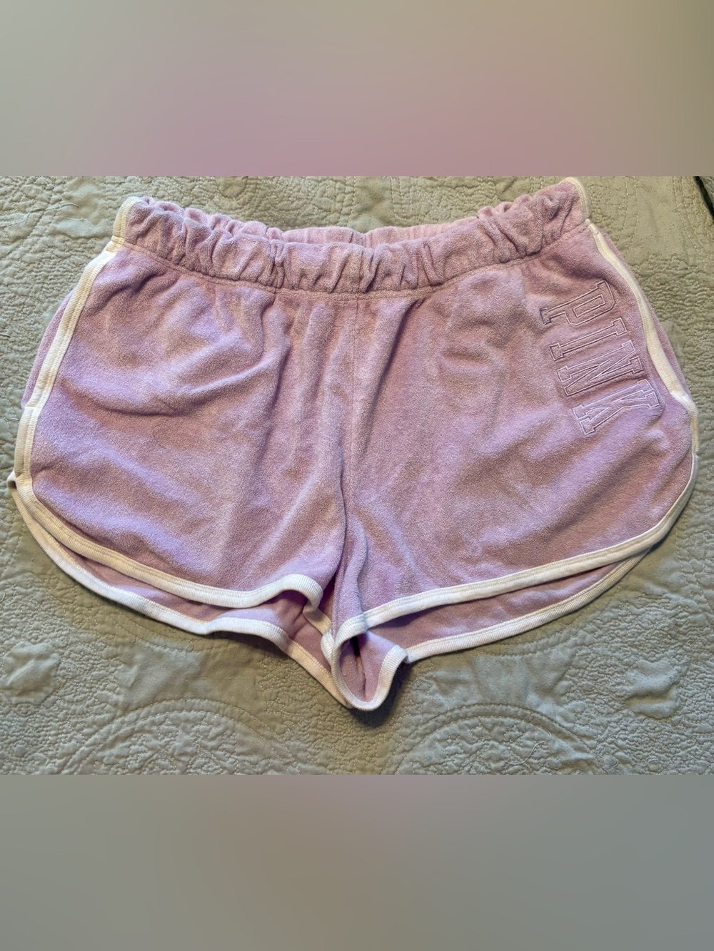 PINK Victoria's Secret Lavender Terry Athletic Shorts with White Trim